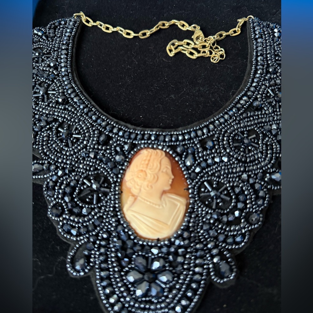 Real cameo stunning beaded and crocheted  bib necklace by Amedeo (Scognamiglio)